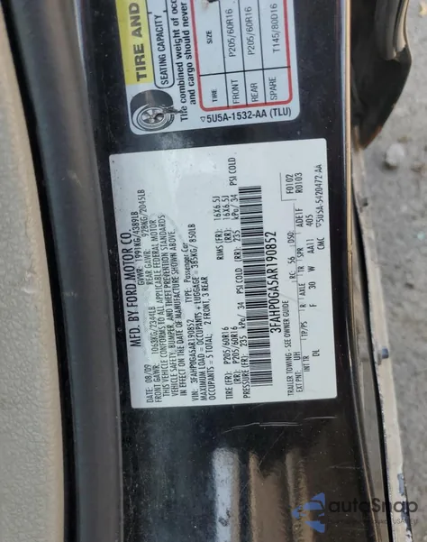2010 Ford Fusion S from USA, damaged, VIN 3FAHP0GA5AR190852